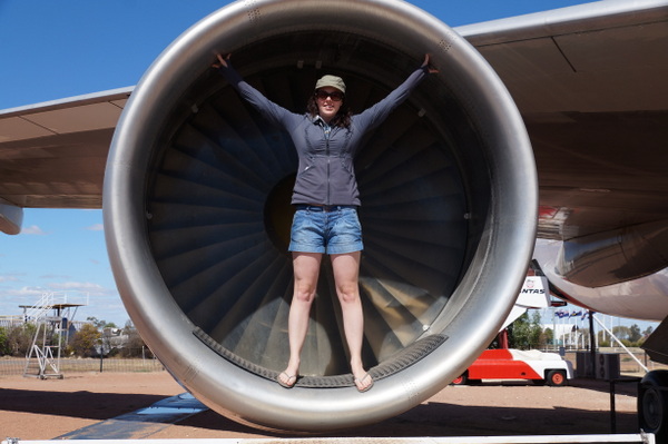 Standing in front of a 747 engine