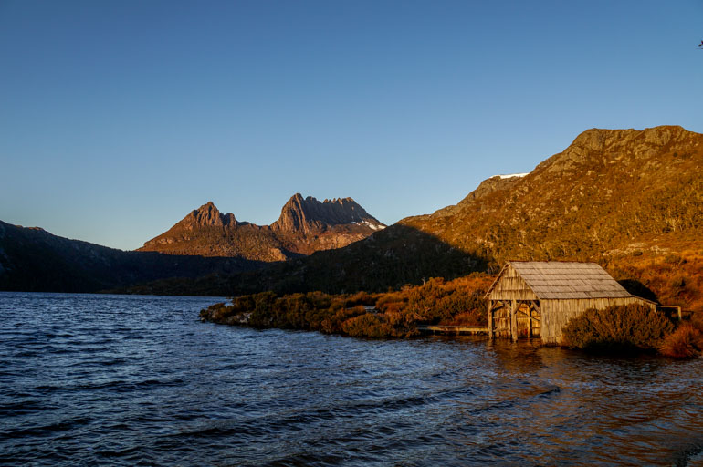 Dove Lake, Boat Shed at sunrise, Cradle Mountain