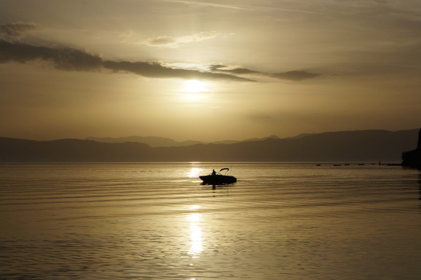 Lone boat on Lake Ohrid