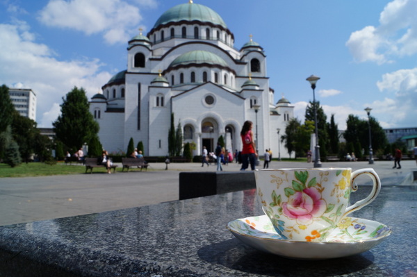 Outside The Cathedral of Saint Sava in Belgrade, Serbia.