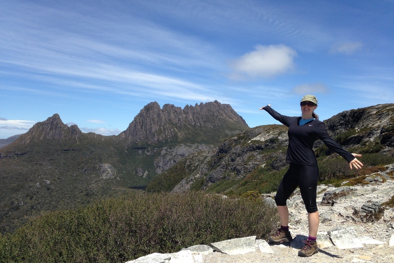 From Marions Lookout. That's Cradle Mountain in the distance. Weather permitting, I'll climb to the summit on day one!