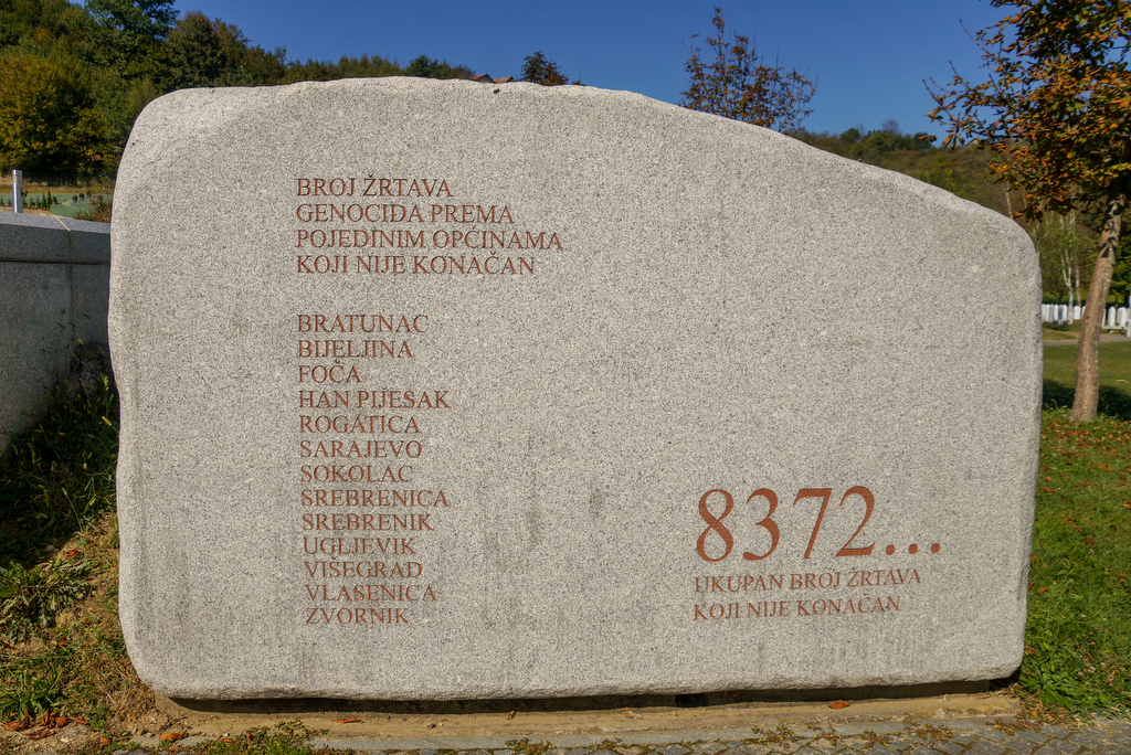 Plaque at Srebrenica genocide memorial Potocari_