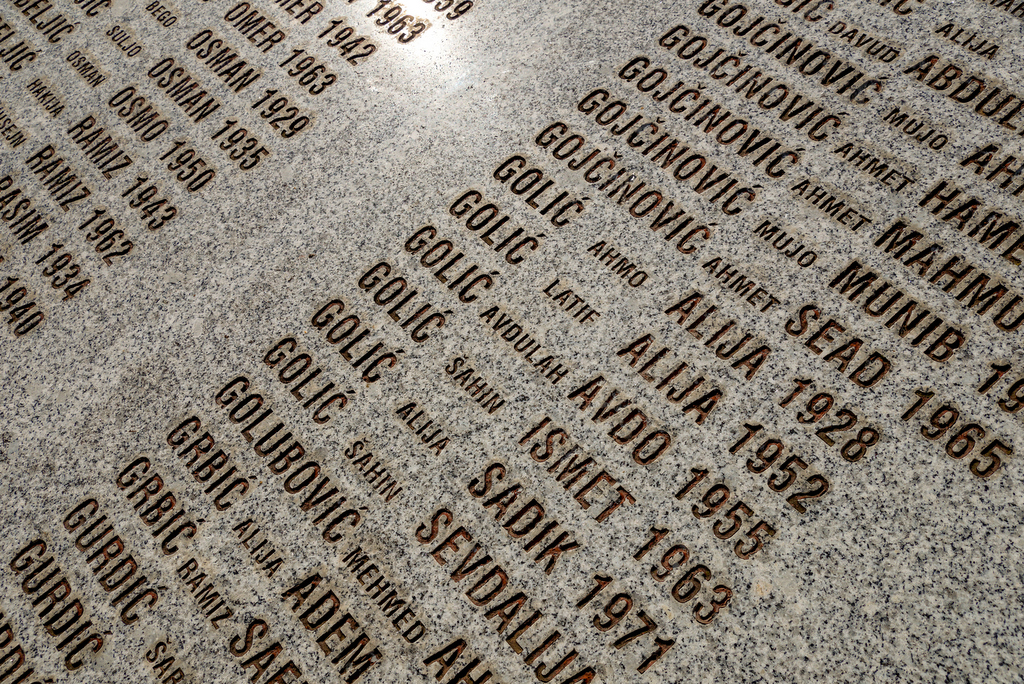 Victims' names at Srebrenica genocide memorial Potocari_